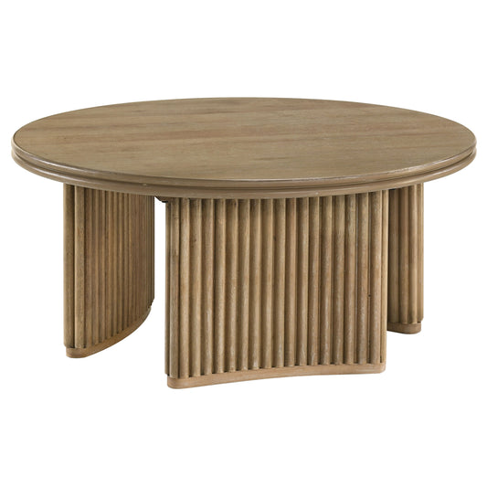 Adina 36-inch Round Wood Coffee Table Distressed Light Brown - The Sleep Loft - Online Mattress Showroom NYC