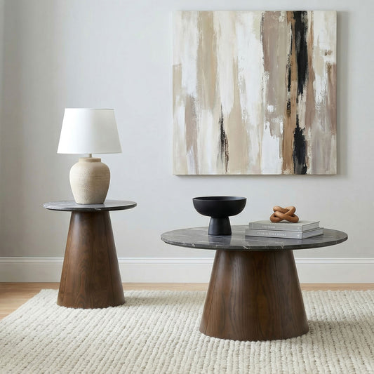 Franklin 2-piece Round Pedestal Coffee Table Set Grey and Dark Brown - The Sleep Loft - Online Mattress Showroom NYC