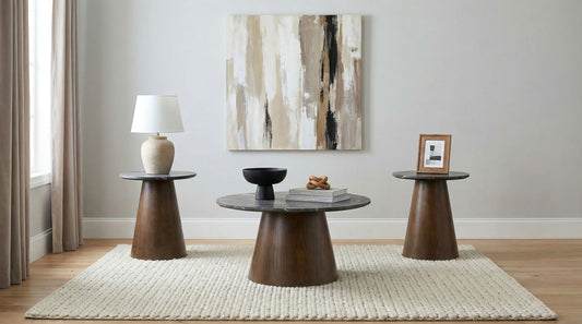Franklin 3-piece Round Pedestal Coffee Table Set Grey and Dark Brown - The Sleep Loft - Online Mattress Showroom NYC