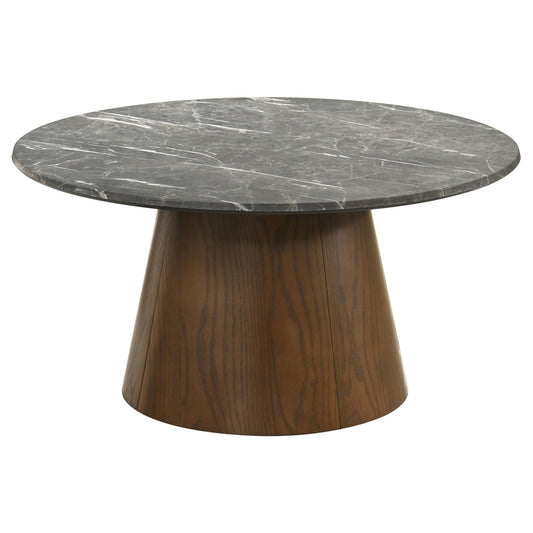 Franklin 36-inch Round Pedestal Coffee Table Grey and Dark Brown - The Sleep Loft - Online Mattress Showroom NYC