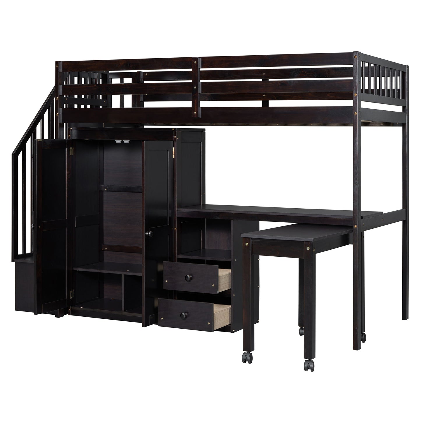 Loft Bed With Stairs, Bookshelf, Drawers, Desk & Wardrobe, Space Saving Multifunctional Furniture - The Sleep Loft - Online Mattress Showroom NYC