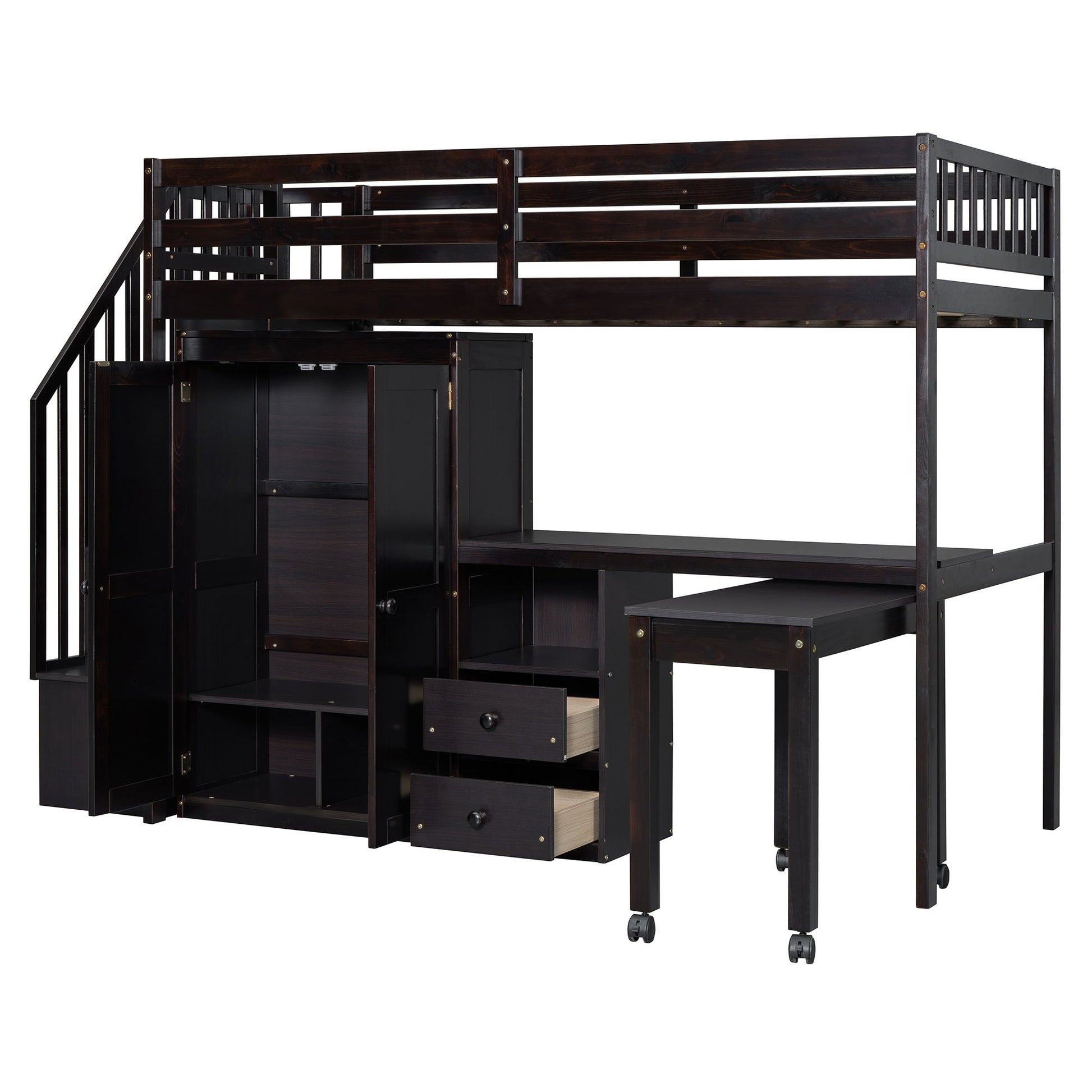 Loft Bed With Stairs, Bookshelf, Drawers, Desk & Wardrobe, Space Saving Multifunctional Furniture - The Sleep Loft - Online Mattress Showroom NYC
