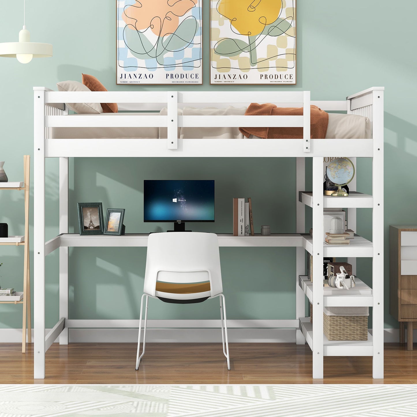 Loft Bed With Storage Shelves And Under Bed Desk - The Sleep Loft - Online Mattress Showroom NYC