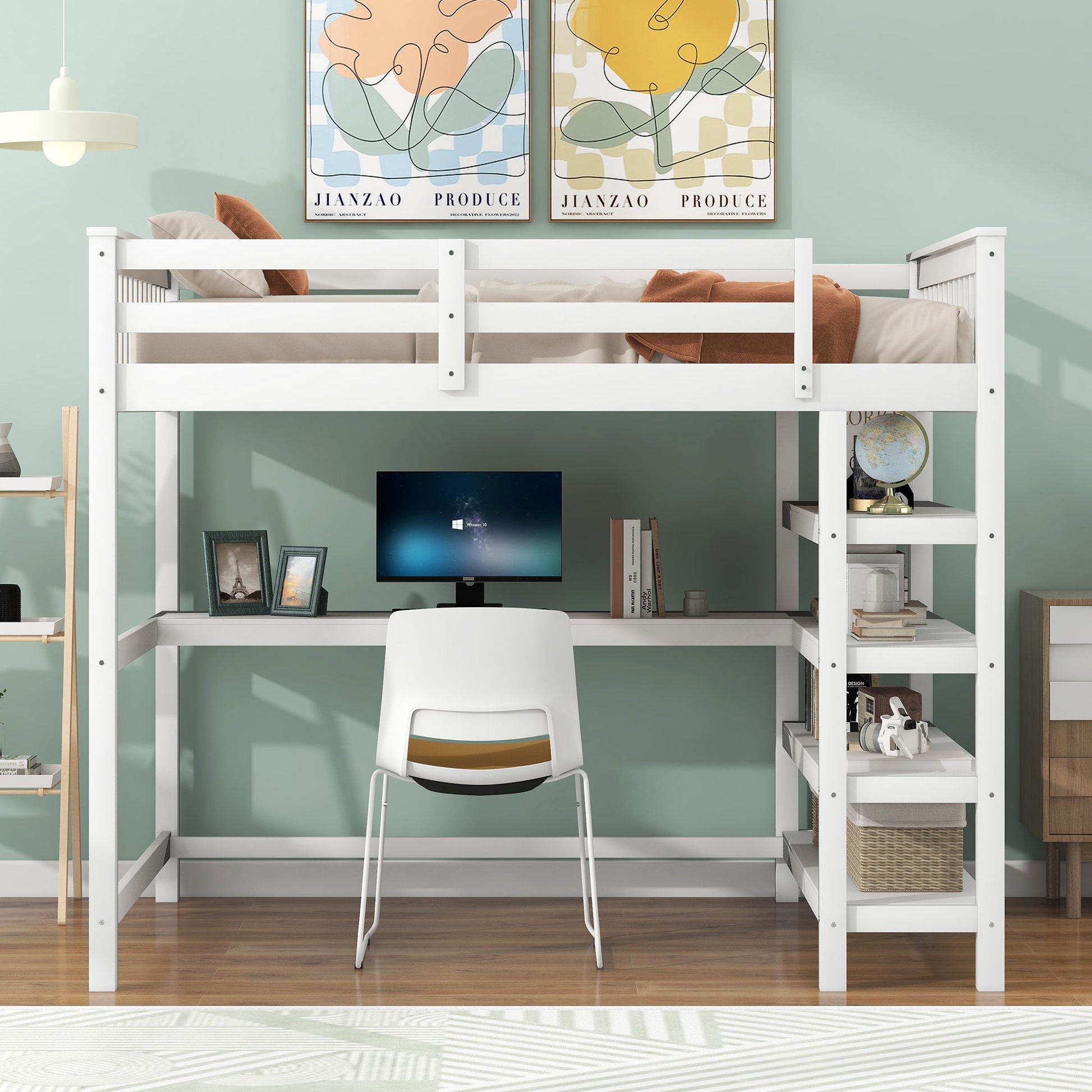 Loft Bed With Storage Shelves And Under Bed Desk - The Sleep Loft - Online Mattress Showroom NYC