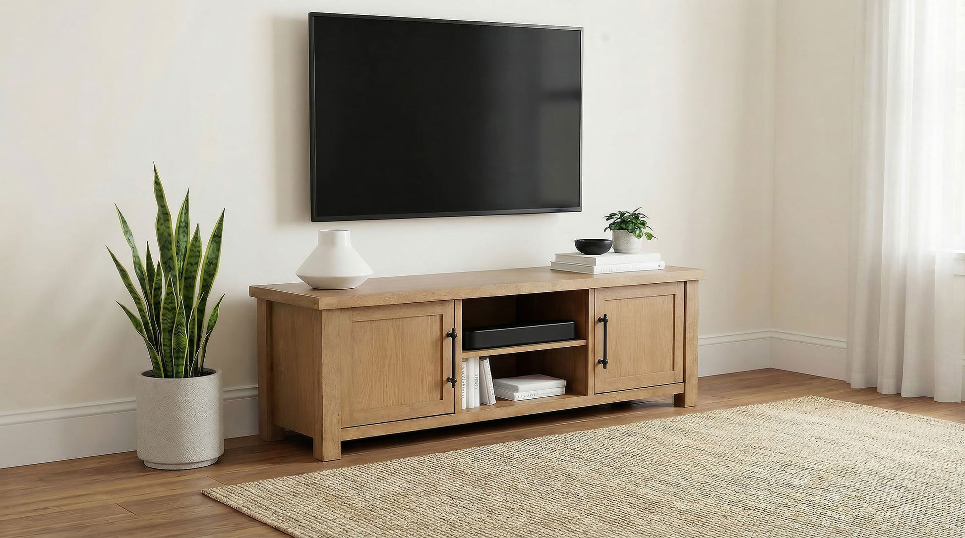 Beasley 2-Door 71-Inch Wood TV Stand Media Console Golden Oak