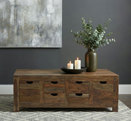 Esther 6-drawer Solid Wood Coffee Table Natural Sheesham - The Sleep Loft - Online Mattress Showroom NYC