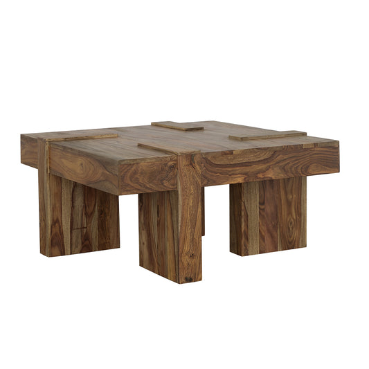 Samira Square Solid Wood Coffee Table Natural Sheesham - The Sleep Loft - Online Mattress Showroom NYC
