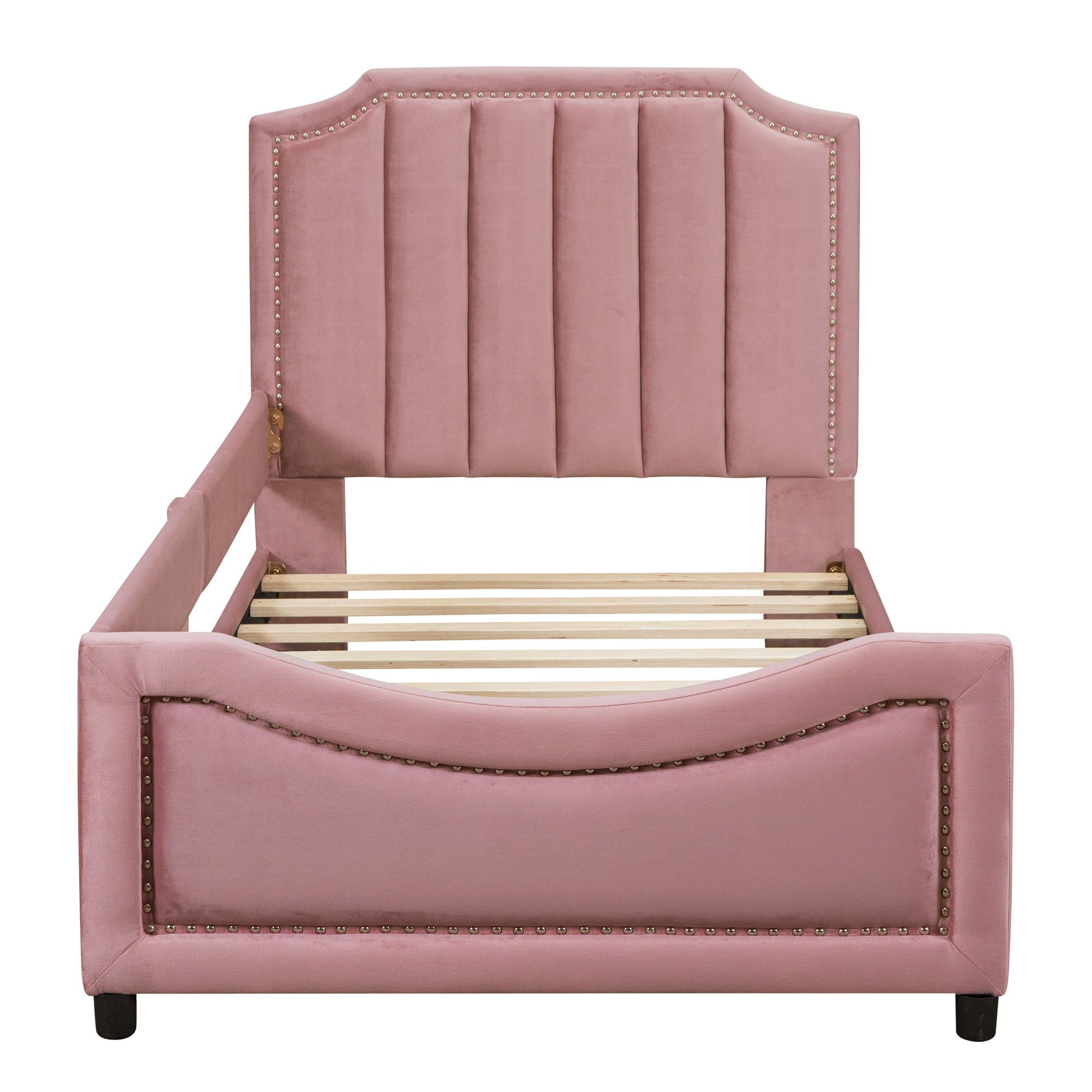Upholstered Daybed With Classic Stripe Shaped Headboard - The Sleep Loft - Online Mattress Showroom NYC