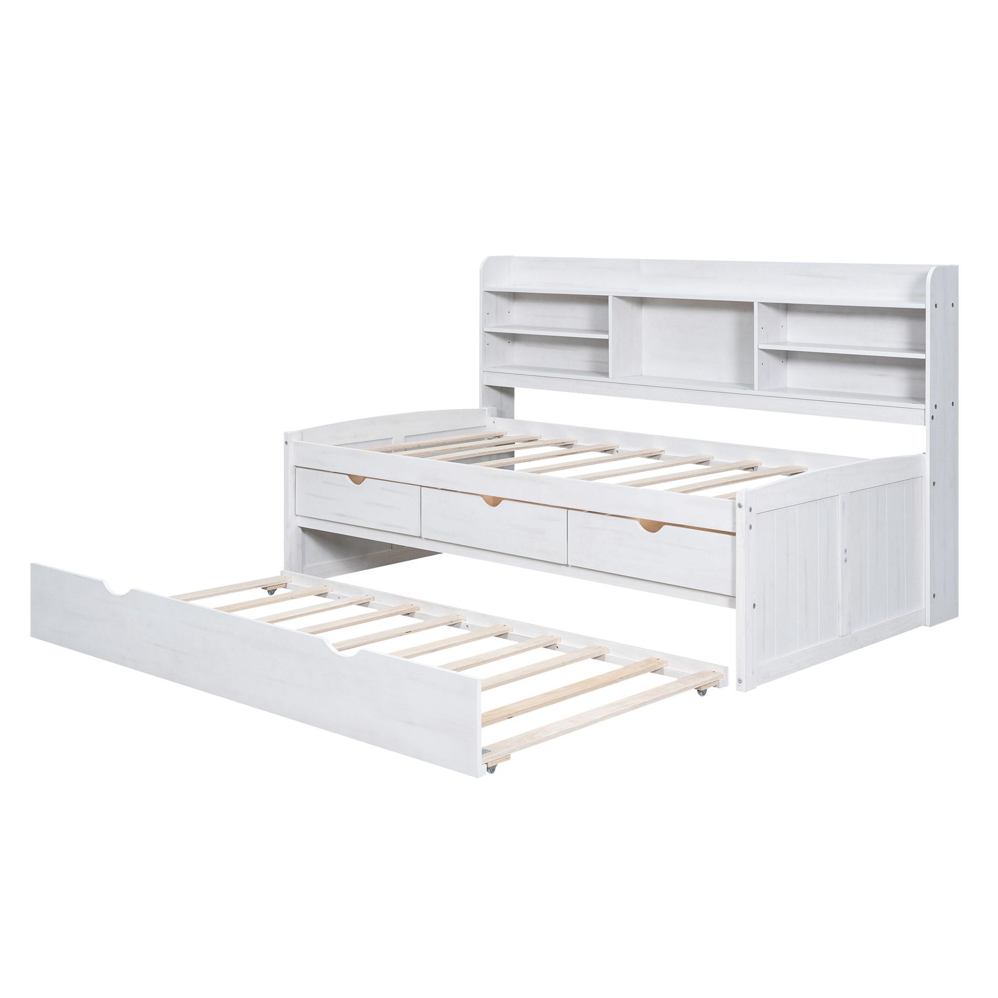 Captain Bed With Built In Bookshelves, 3 Storage Drawers, And Trundle - The Sleep Loft - Online Mattress Showroom NYC