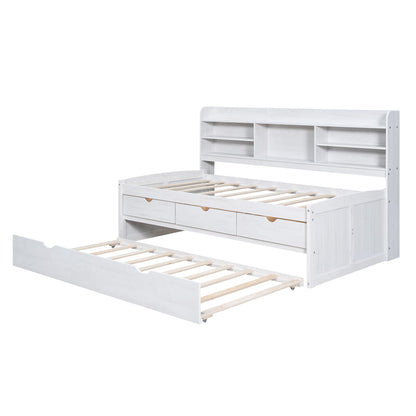 Captain Bed With Built In Bookshelves, 3 Storage Drawers, And Trundle - The Sleep Loft - Online Mattress Showroom NYC
