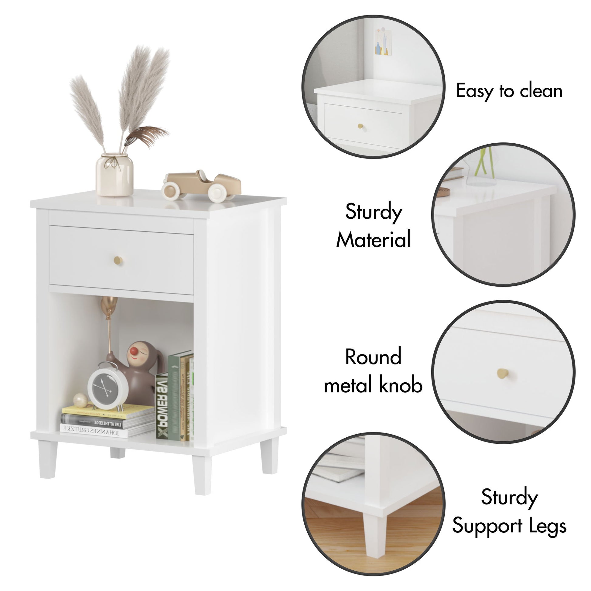 Nightstand & 1 Drawer And 1 Shelf - White - The Sleep Loft - Online Mattress Showroom NYC