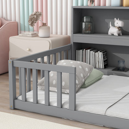 Floor Bed With Bedside Bookcase, Shelves, Guardrails - The Sleep Loft - Online Mattress Showroom NYC