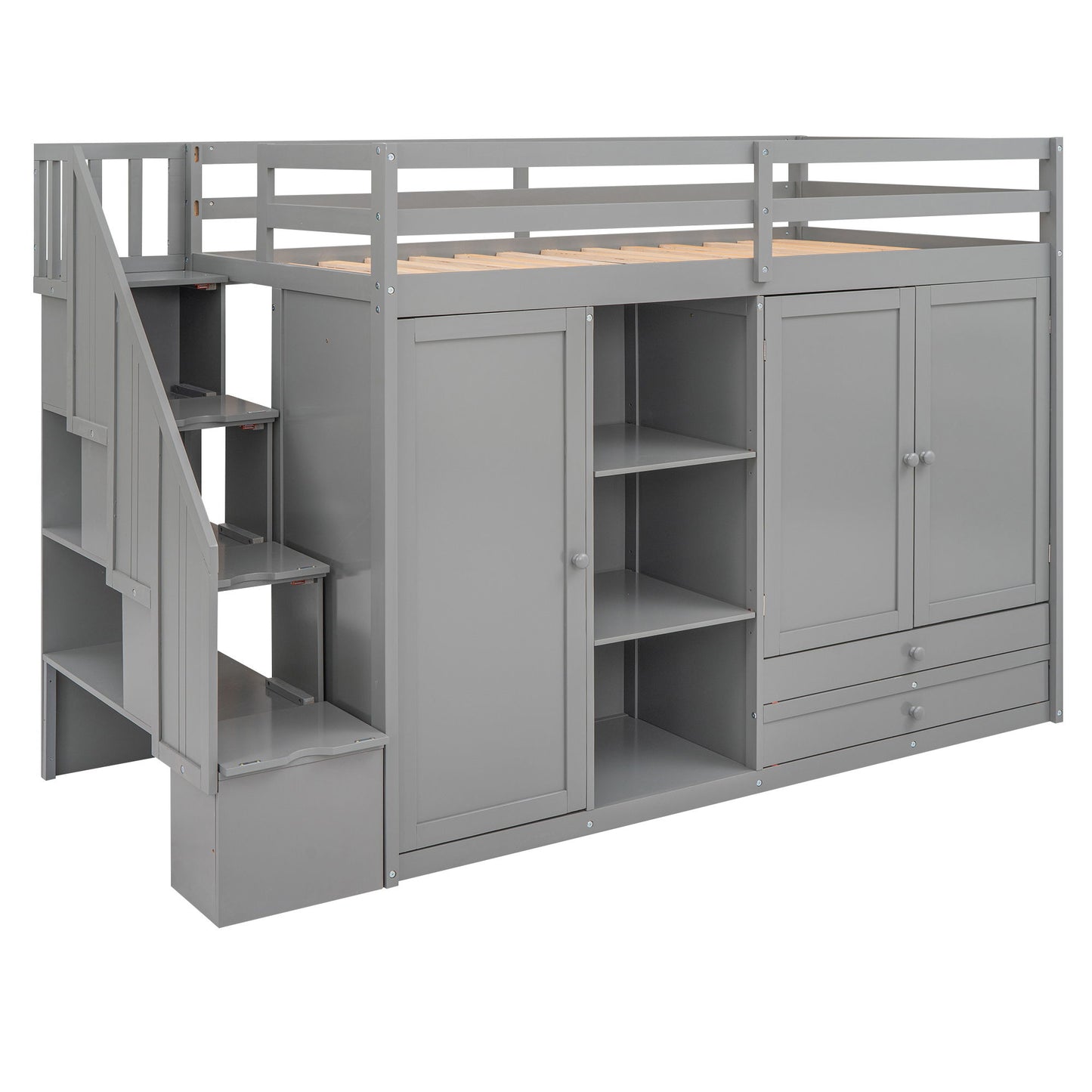 Loft Bed With 3 Shelves, 2 Wardrobes, 2 Drawers, Ladder Storage - The Sleep Loft - Online Mattress Showroom NYC