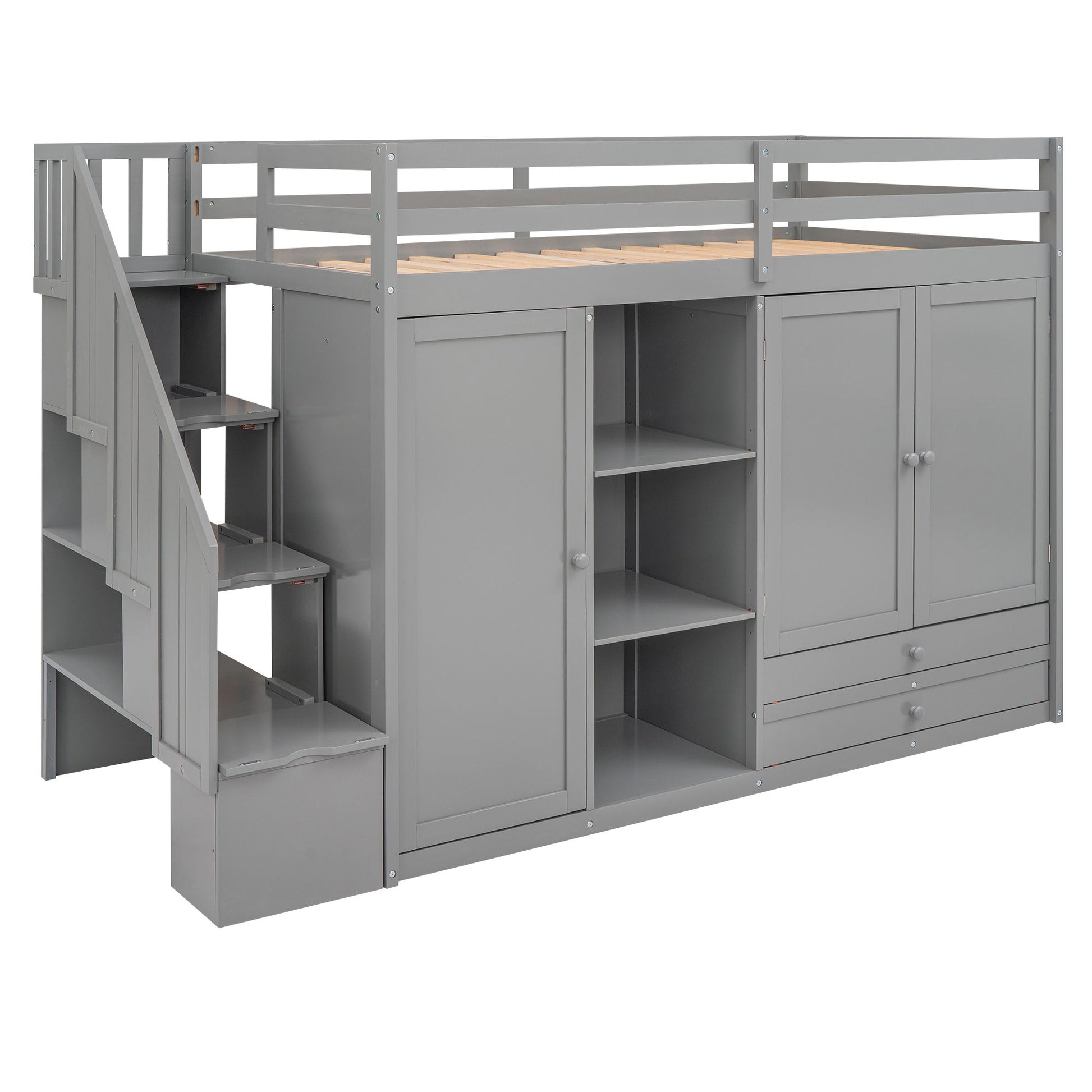 Loft Bed With 3 Shelves, 2 Wardrobes, 2 Drawers, Ladder Storage - The Sleep Loft - Online Mattress Showroom NYC