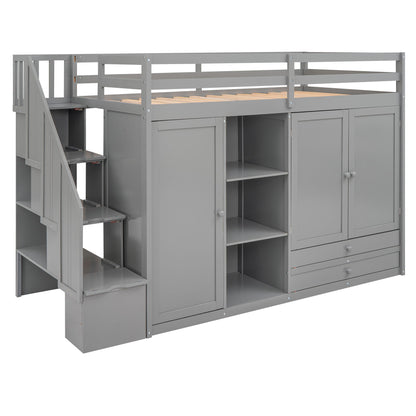 Loft Bed With 3 Shelves, 2 Wardrobes, 2 Drawers, Ladder Storage - The Sleep Loft - Online Mattress Showroom NYC