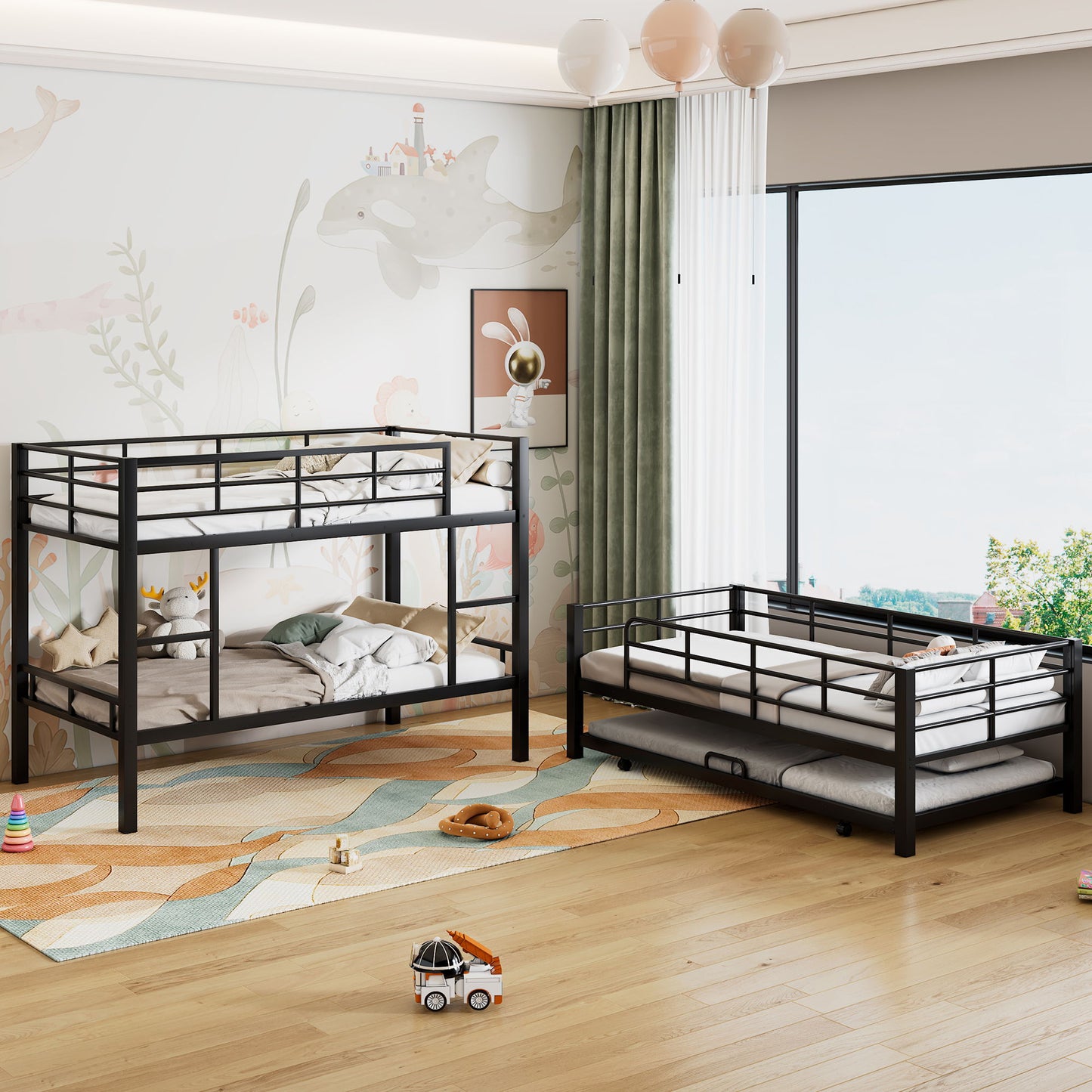 Triple Bunk Bed With Trundle, Heavy Duty Steel Construction - The Sleep Loft - Online Mattress Showroom NYC