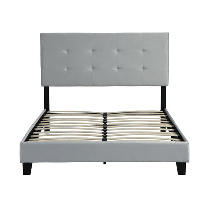 Full Size Upholstered Platform Bed Frame With Pull Point Tufted Headboard, Strong Wood Slat Support, Mattress Foundation, No Box Spring Needed - Gray - The Sleep Loft - Online Mattress Showroom NYC