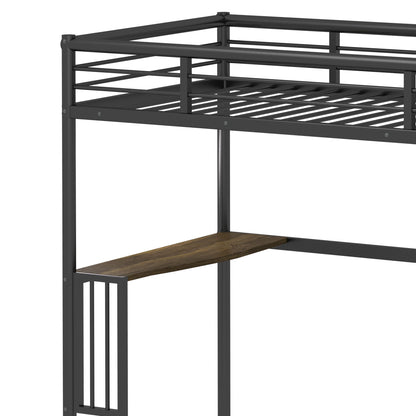 Twin Metal Loft Bed With Desk, Ladder And Guardrails, Bookdesk Under Bed - Black - The Sleep Loft - Online Mattress Showroom NYC