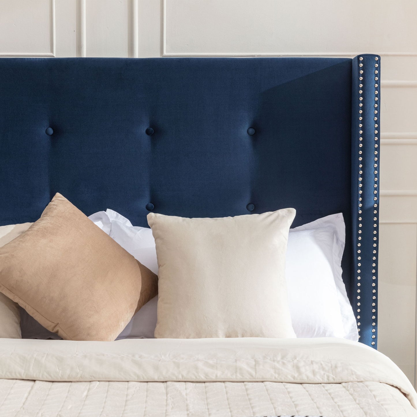 Peyton - Upholstered Bed With 54" High Headboard, Traditional Hand Buttoned Tufting - The Sleep Loft - Online Mattress Showroom NYC