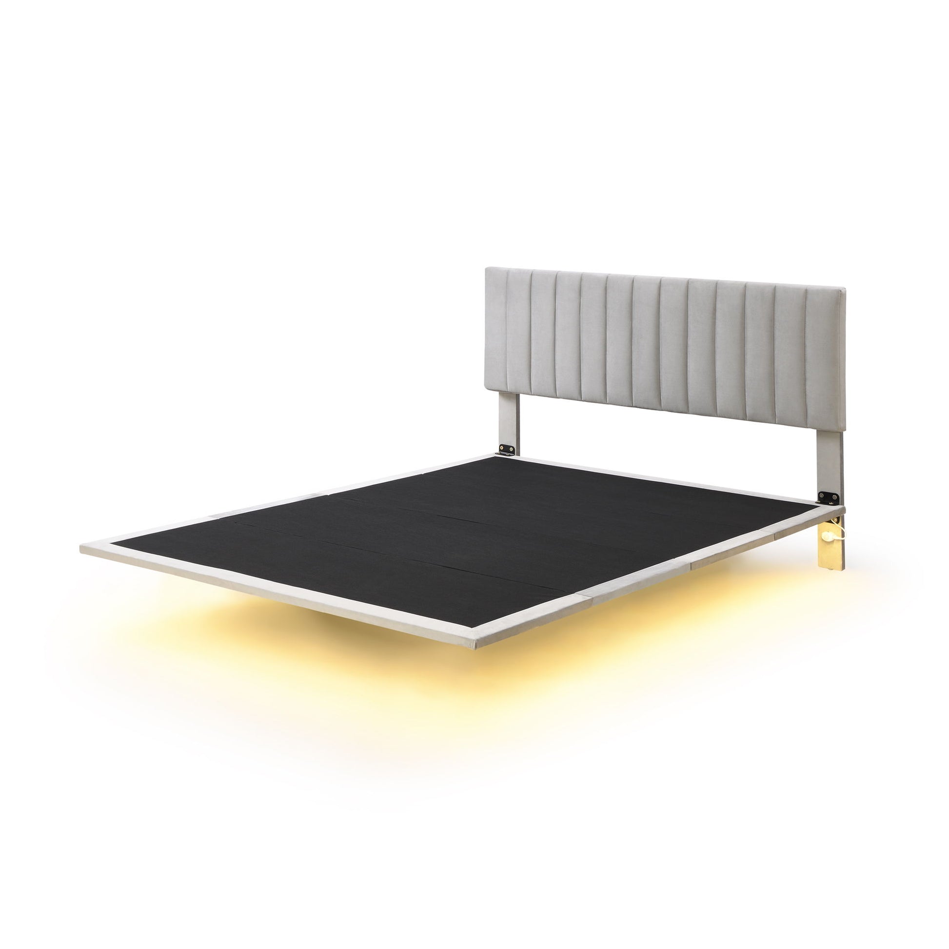 Upholstered Bed With Sensor Light And Headboard, Floating Velvet Platform Bed - The Sleep Loft - Online Mattress Showroom NYC