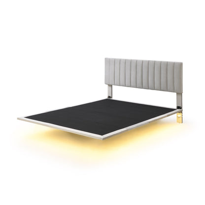 Upholstered Bed With Sensor Light And Headboard, Floating Velvet Platform Bed - The Sleep Loft - Online Mattress Showroom NYC