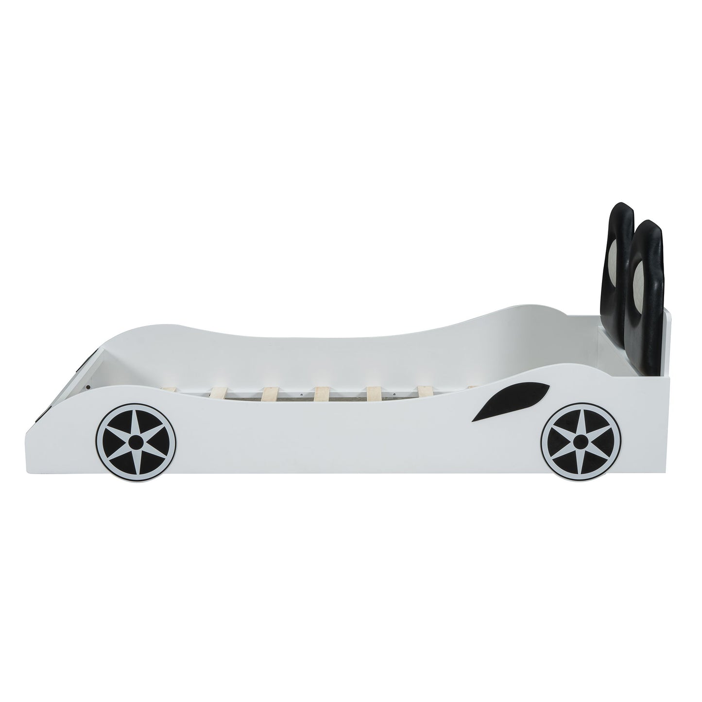 Race Car Shaped Platform Bed With LED And Upholstered Backrest In - The Sleep Loft - Online Mattress Showroom NYC