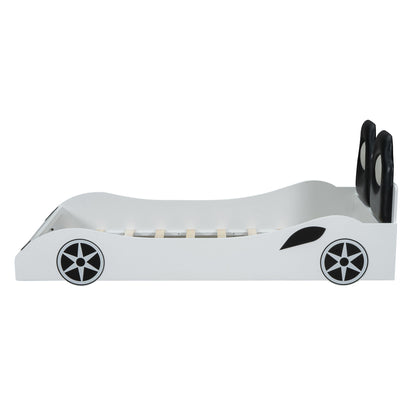 Race Car Shaped Platform Bed With LED And Upholstered Backrest In - The Sleep Loft - Online Mattress Showroom NYC