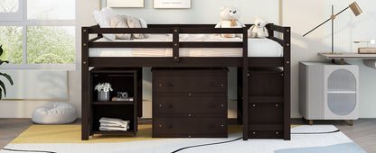 Loft Low Study Bed With Cabinet, Shelves And Rolling Portable Desk, Multiple Functions - The Sleep Loft - Online Mattress Showroom NYC