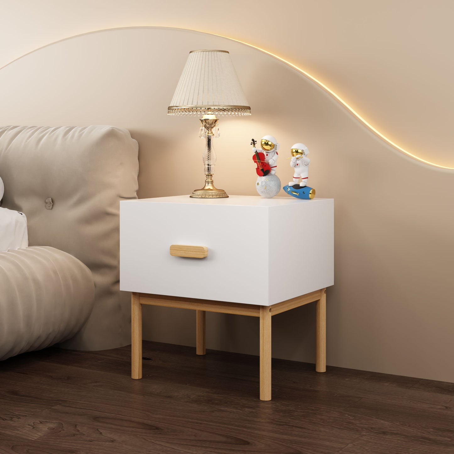 Nightstand With Drawer, Minimalist Bedside Table With Handle For Bedroom - White - The Sleep Loft - Online Mattress Showroom NYC