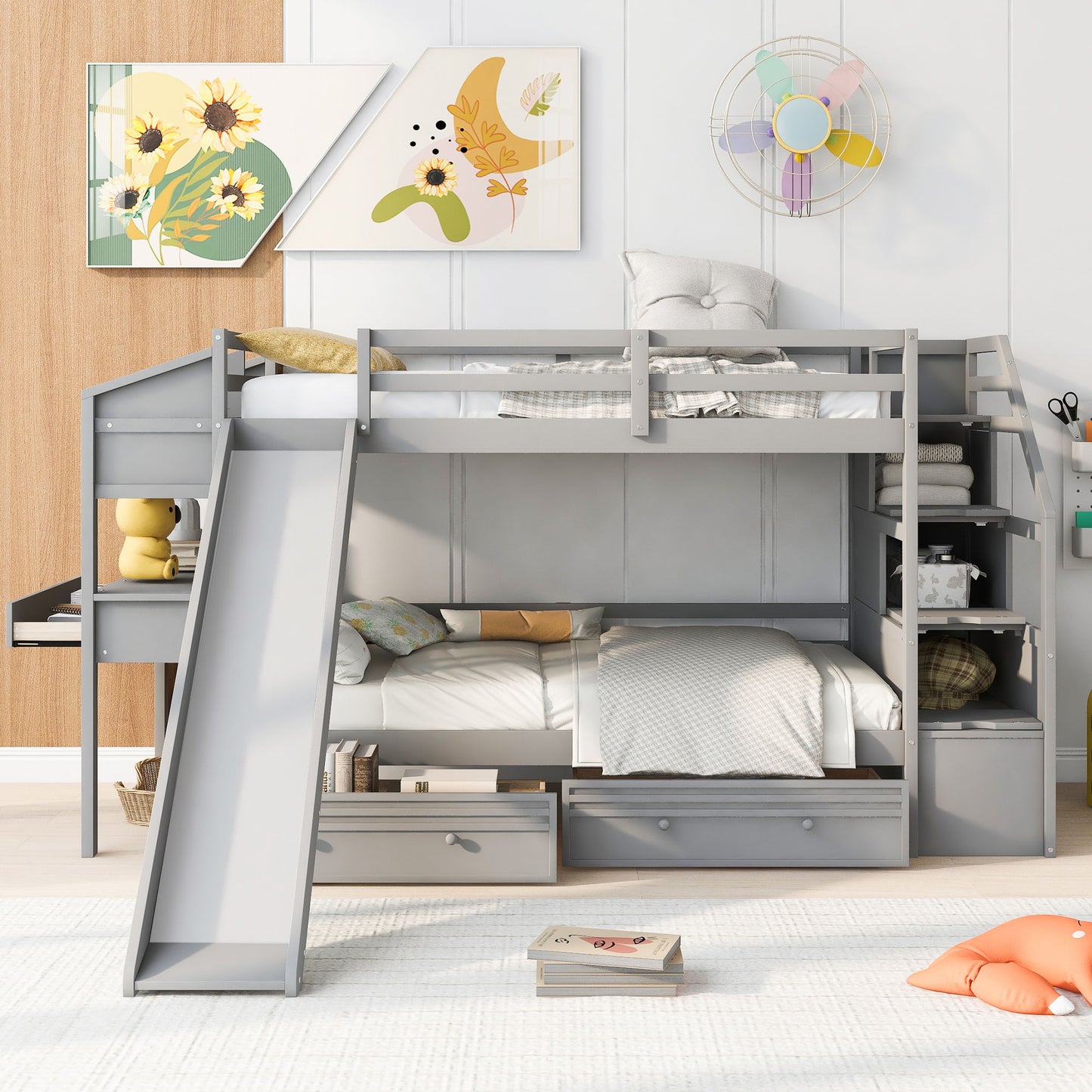 Bunk Bed With Storage Staircase, Slide, Desk, Drawers, And Shelves - The Sleep Loft - Online Mattress Showroom NYC