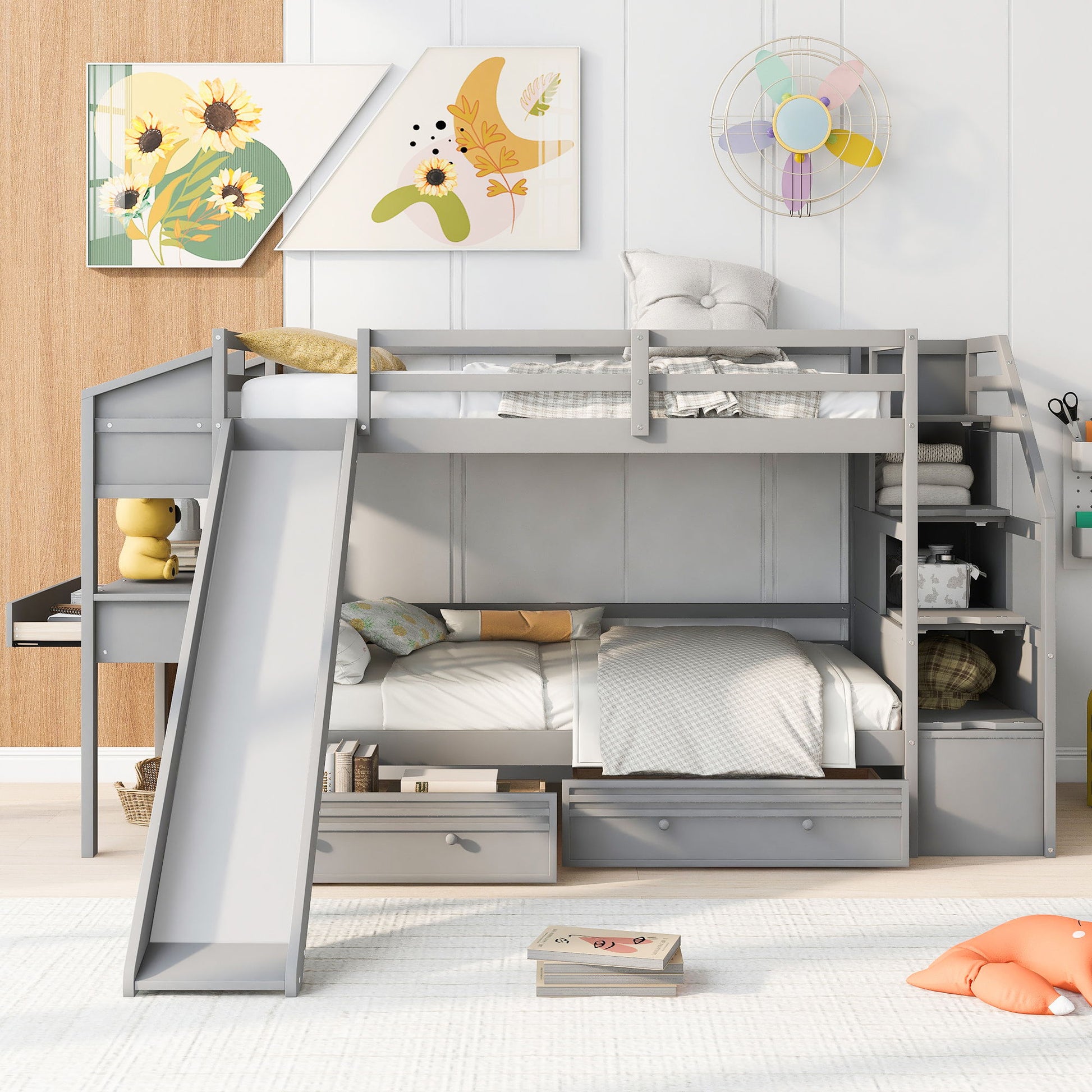 Bunk Bed With Storage Staircase, Slide, Desk, Drawers, And Shelves - The Sleep Loft - Online Mattress Showroom NYC