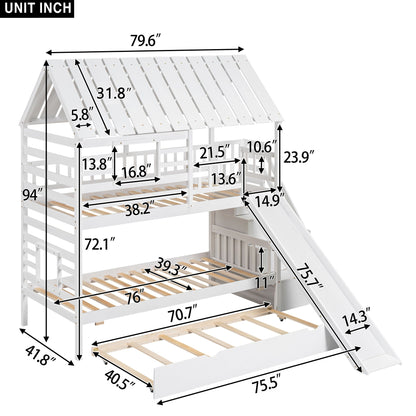House Bunk Bed With Trundle, Storage Staircase, Roof And Window Design - The Sleep Loft - Online Mattress Showroom NYC