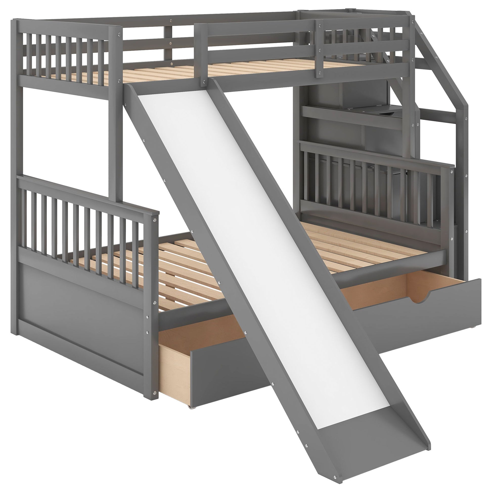 Bunk Bed With Storage Staircase, Slide, Desk, Drawers, And Shelves - The Sleep Loft - Online Mattress Showroom NYC