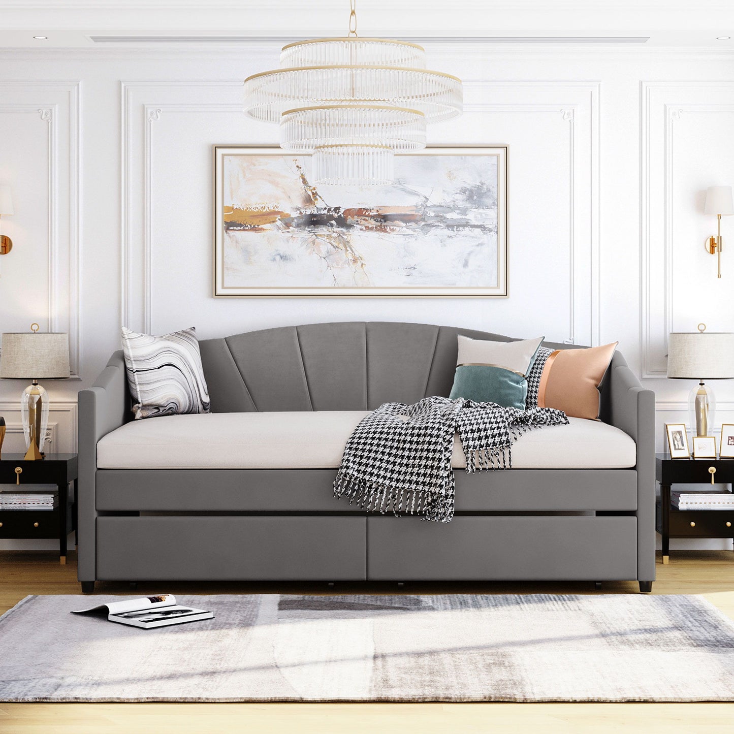 Upholstered Daybed With Two Drawers And Wood Slat - The Sleep Loft - Online Mattress Showroom NYC