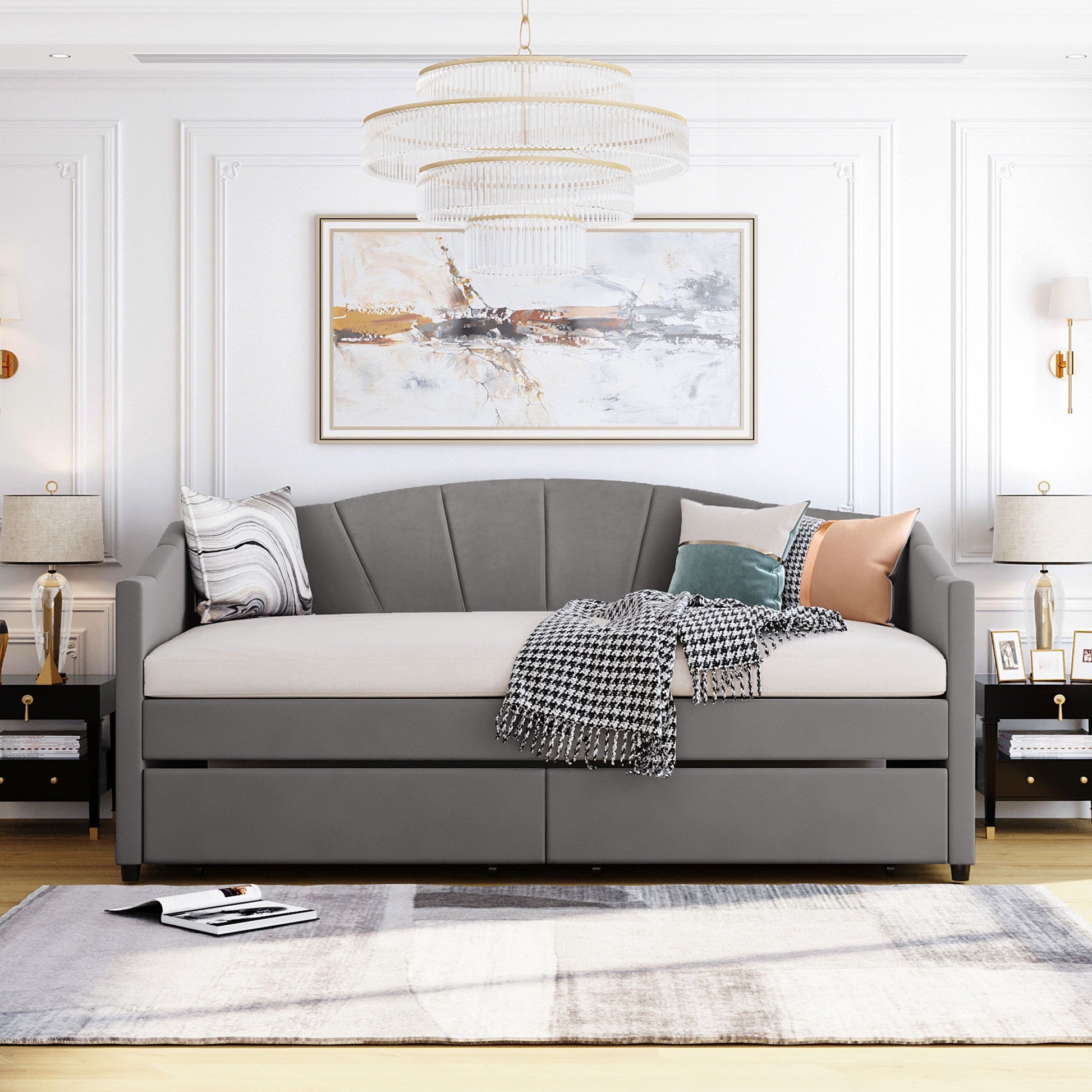 Upholstered Daybed With Two Drawers And Wood Slat - The Sleep Loft - Online Mattress Showroom NYC