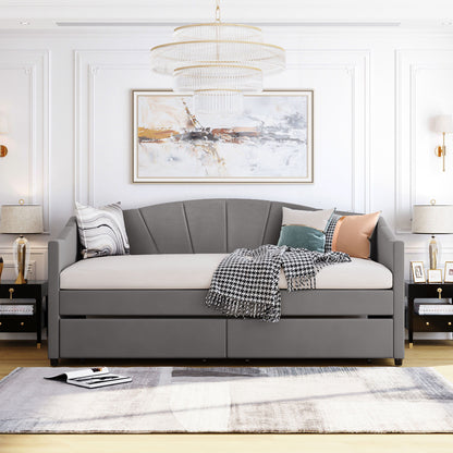 Upholstered Daybed With Two Drawers And Wood Slat - The Sleep Loft - Online Mattress Showroom NYC