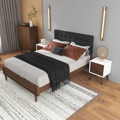 Caroline - Mid-Century Modern Style White Night Stand 2 Drawer - The Sleep Loft - Online Mattress Showroom NYC