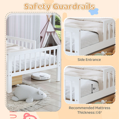 Bed With Headboard Storage Rack, 2 Under Bed Drawers, 3 Side Guardrails For Safety - The Sleep Loft - Online Mattress Showroom NYC