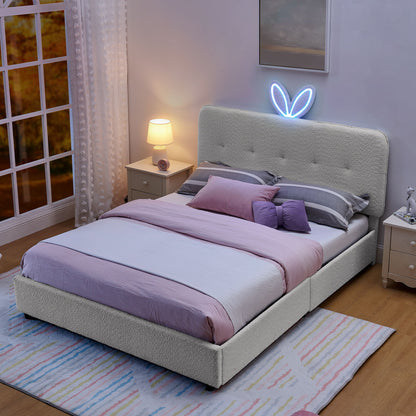 Upholstered Bed With Oversized Rabbit Ear Headboard, LED Lights & 4 Storage Drawers - The Sleep Loft - Online Mattress Showroom NYC
