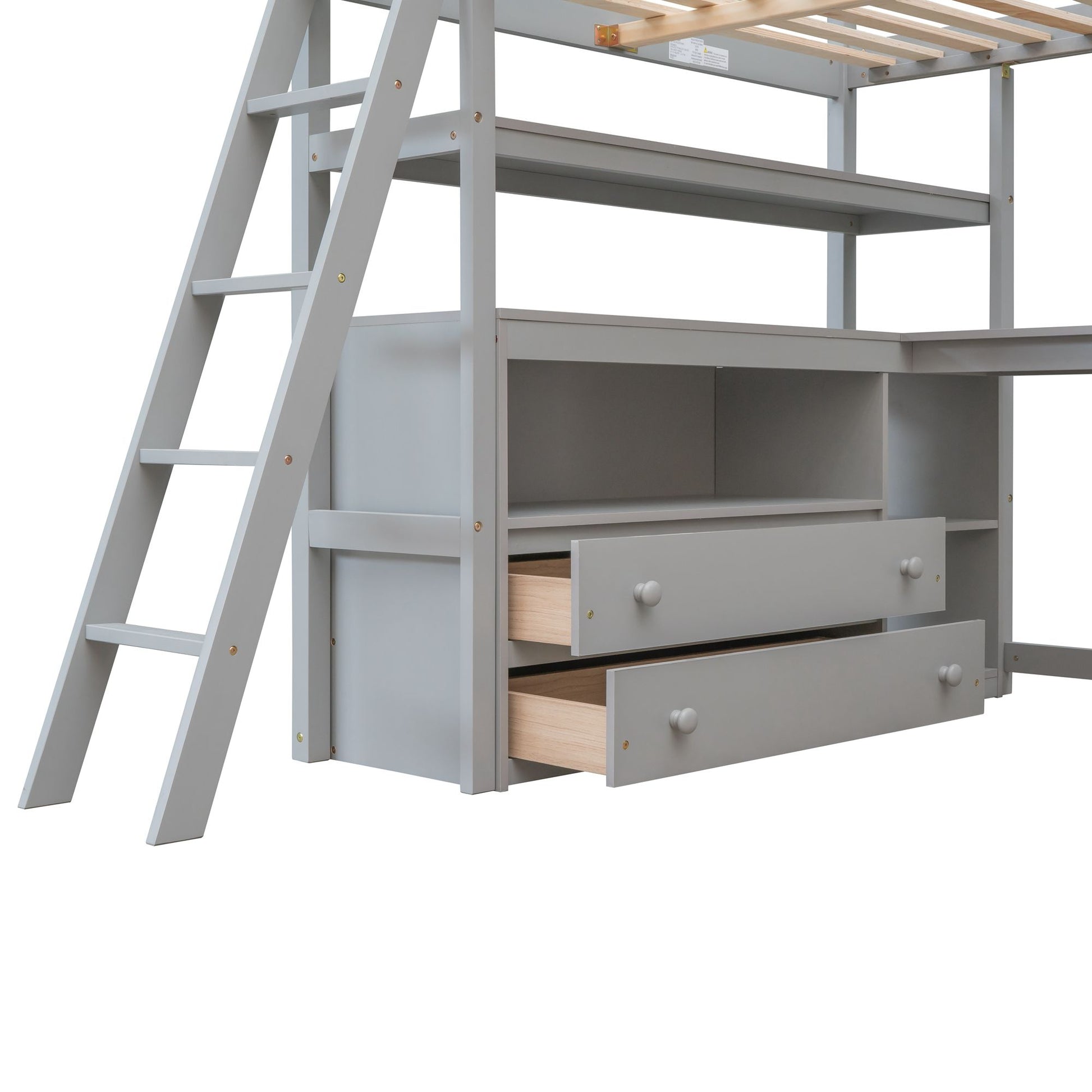 Modern Loft Bed With Built In Desk, Shelves, And 2 Drawers - The Sleep Loft - Online Mattress Showroom NYC