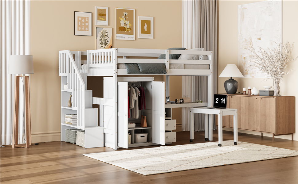 Loft Bed With Stairs, Bookshelf, Drawers, Desk & Wardrobe, Space Saving Multifunctional Furniture - The Sleep Loft - Online Mattress Showroom NYC