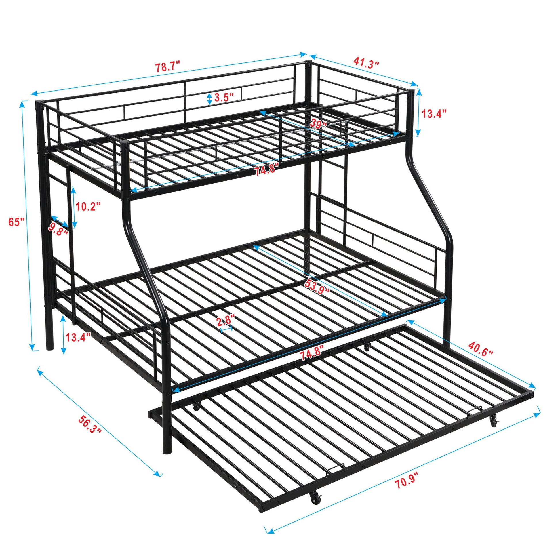 Twin Over Full Modern Metal Bunk Bed With Trundle - Black - The Sleep Loft - Online Mattress Showroom NYC