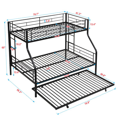Twin Over Full Modern Metal Bunk Bed With Trundle - Black - The Sleep Loft - Online Mattress Showroom NYC