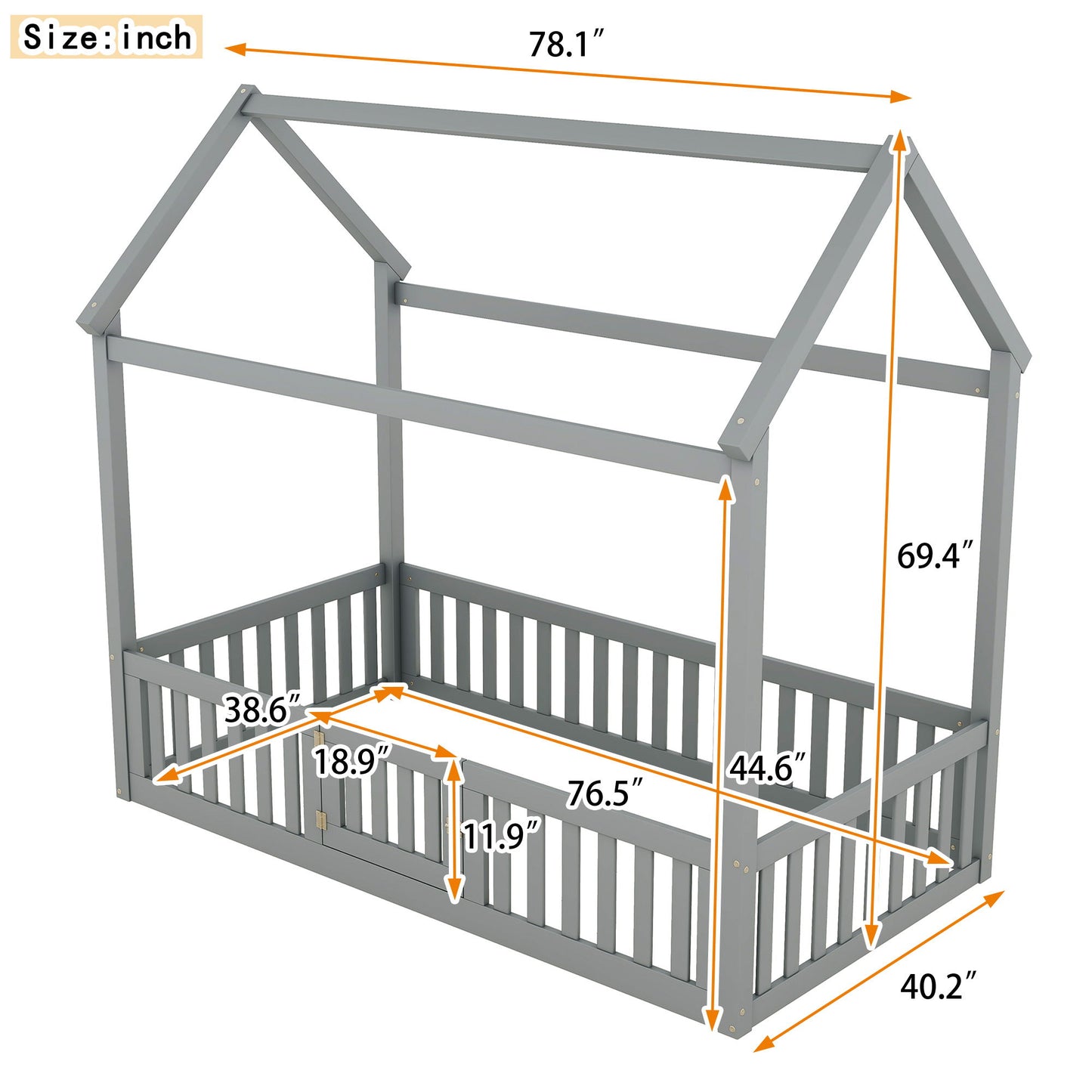 Wood House Bed With Fence And Door - The Sleep Loft - Online Mattress Showroom NYC