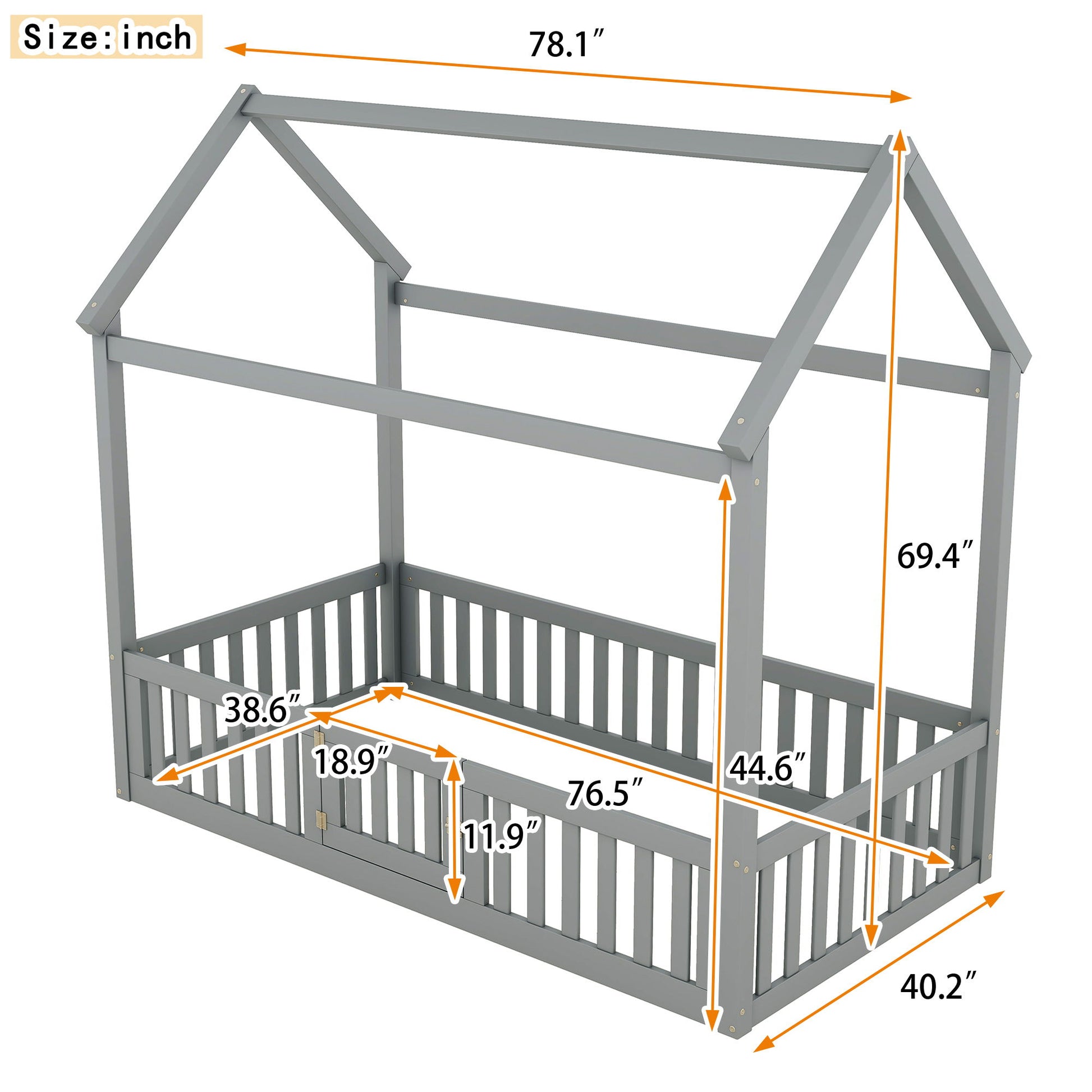 Wood House Bed With Fence And Door - The Sleep Loft - Online Mattress Showroom NYC