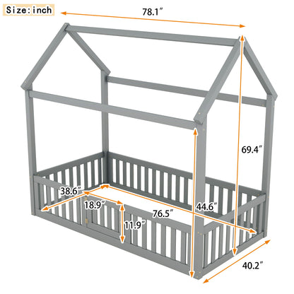 Wood House Bed With Fence And Door - The Sleep Loft - Online Mattress Showroom NYC