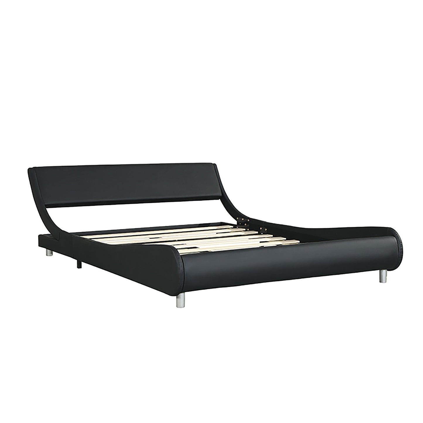 Queen Size Upholstered Platform Bed Frame, LED Lighting With Remote Controller And App, Curve Design, Wood Slat Support, No Box Spring Needed - Black - The Sleep Loft - Online Mattress Showroom NYC