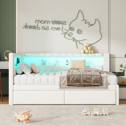 Upholstered Platform Bed With USB Ports And LED Belt - The Sleep Loft - Online Mattress Showroom NYC