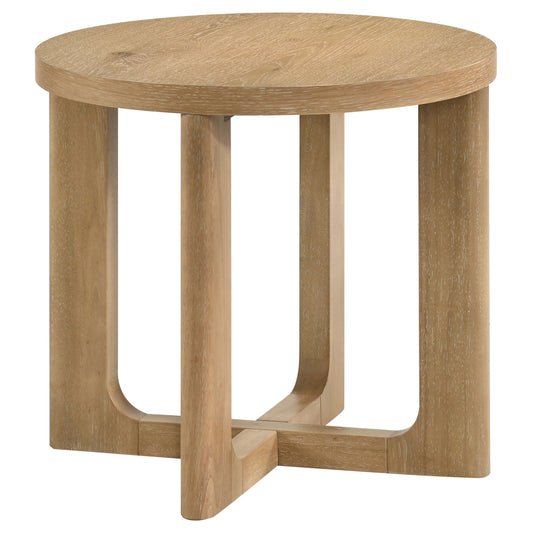 Kessler Round Sculptural Wood End Table Light Oak - The Sleep Loft - Online Mattress Showroom NYC