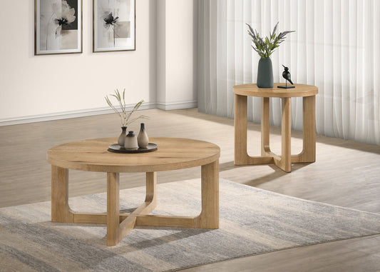 Kessler 2-piece Round Sculptural Wood Coffee Table Set Light Oak - The Sleep Loft - Online Mattress Showroom NYC